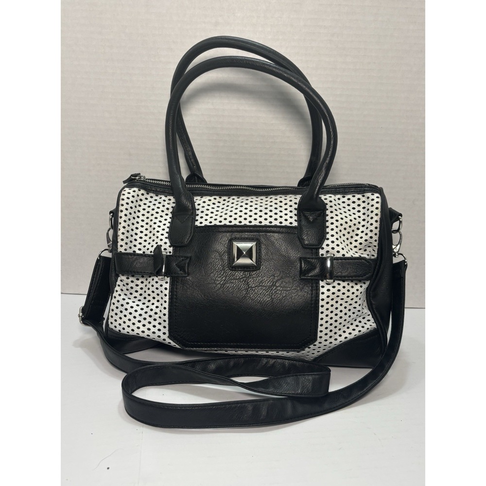 Y2K Charming Charlie Black White‎ Perforated Satchel Shoulder Crossbody Bag